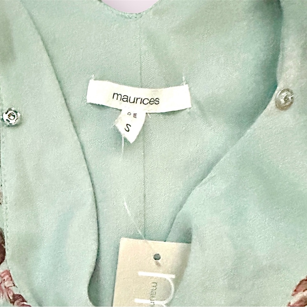 Maurices Flutter Sleeve Chiffon Wrap Mini Dress Mint Green Floral Size Small - Picture 7 of 12